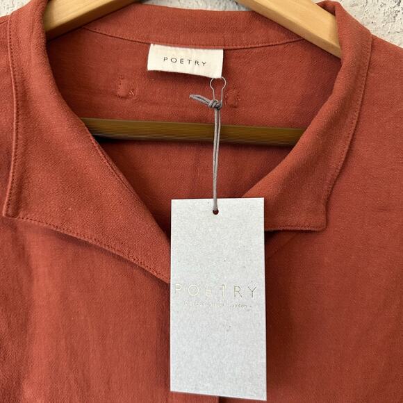 POETRY Linen Blend Button Up Shirt Dark Coral LS Relaxed Travel NWT - Picture 5 of 11
